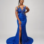 Cobalt Bloom Zigham evening gown worn by model