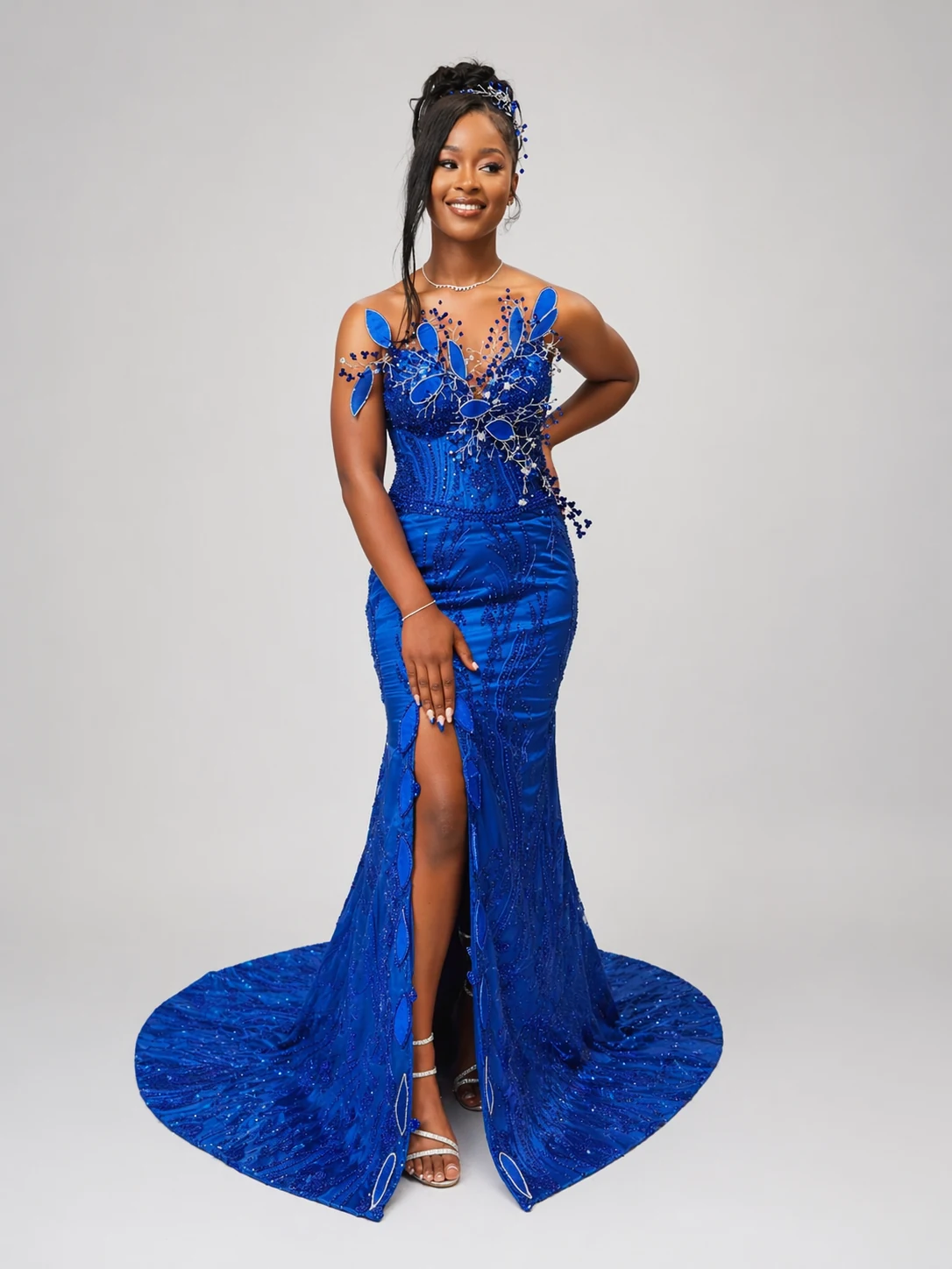 Cobalt Bloom Zigham evening gown worn by model