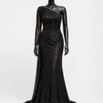 Éclat Noir Zigham black evening gown, clean front mannequin view