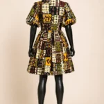 Heritage Day Dress by Zigham, back mannequin view in geometric print