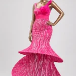 Ozzy Fuchsia Zigham sculpted mermaid gown, mannequin view
