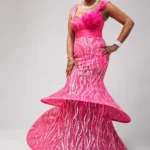Ozzy Fuchsia Zigham sculpted mermaid gown worn by model