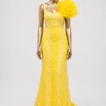 Ozzy Yellow Zigham embellished yellow gown, front mannequin view