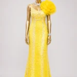 Ozzy Yellow Zigham gown, alternate front mannequin view