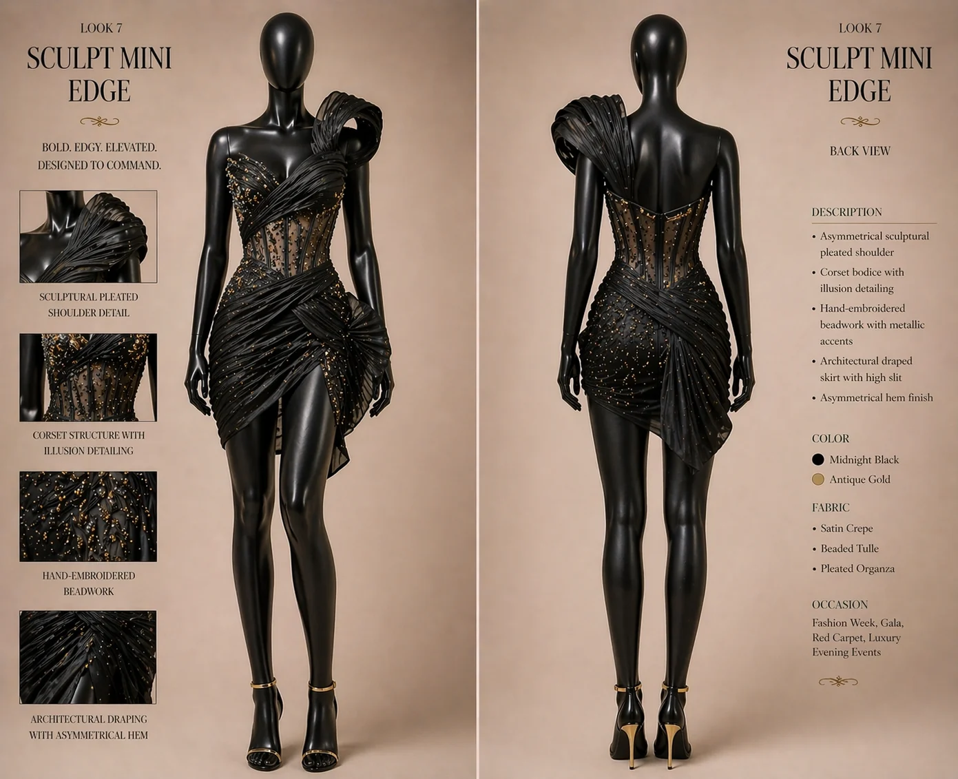 Sculpt Mini Edge Zigham black and gold couture design board with front and back views