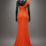 Tangerine Rose Zigham orange pleated gown, clean back variation