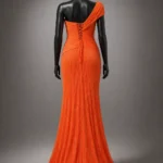 Tangerine Rose Zigham orange pleated gown, corset back variation