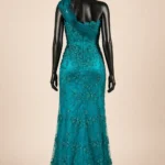 Teal Spiral Zigham gown, back mannequin view